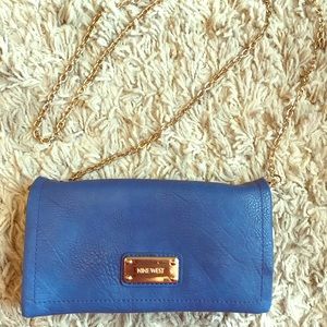 Nine West Blue Purse with Gold Chain